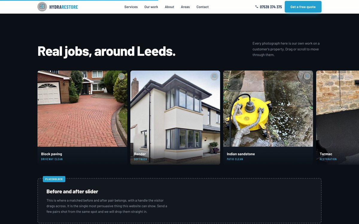 Hydra Restore website section: The gallery of real jobs around Leeds