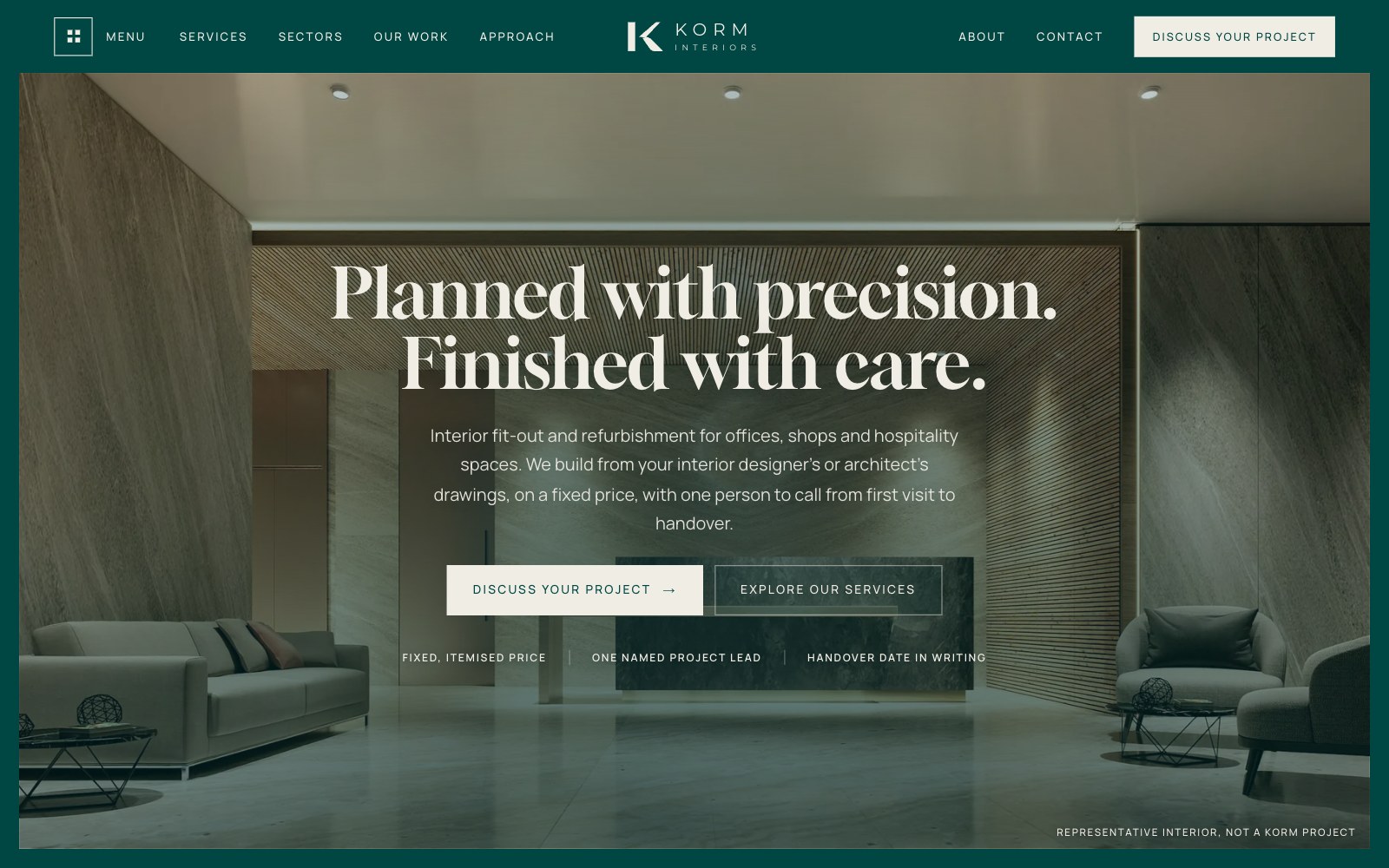 Korm Interiors homepage design by Apyx Design